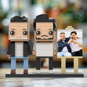 Full Body Customizable 2 People Fully Grown Son Having A Beer With His Dad Man Photo Frame Personalized Custom Brick Figures Small Particle Block Toy Personalized For Father's Day - MadeMineAU