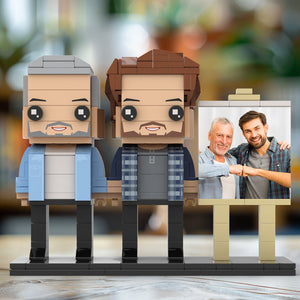 Full Body Customizable 2 People Dad And Son Fist Bump Photo Frame Personalized Custom Brick Figures Small Particle Block Toy Personalized For Father's Day - MadeMineAU