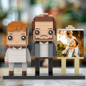 Full Body Customizable 2 People Little Son Sit On Daddy's Shoulder Photo Frame Personalized Custom Brick Figures Small Particle Block Toy Personalized For Father's Day - MadeMineAU