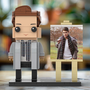 Full Body Customizable 1 Person Stylish Young Daddy With Scarf Custom Brick with Frame Figures Small Particle Block Toy Brick Me Figures For Father's Day - MadeMineAU