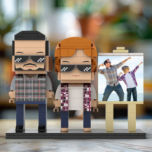 Full Body Customizable 2 People Daddy And His Son Have a Pose Towards Sun Photo Frame Personalized Custom Brick Figures Small Particle Block Toy Personalized For Father's Day - MadeMineAU