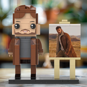 Full Body Customizable 1 Person Cool Young Daddy In Long Brown Coat Custom Brick with Frame Figures Small Particle Block Toy Brick Me Figures For Father's Day - MadeMineAU