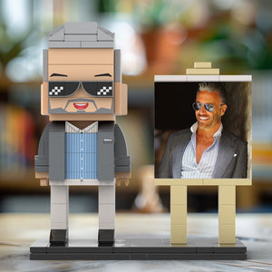 Full Body Customizable 1 Person Cool Daddy In Grey Suit With Sunglasses Custom Brick with Frame Figures Small Particle Block Toy Brick Me Figures For Father's Day - MadeMineAU