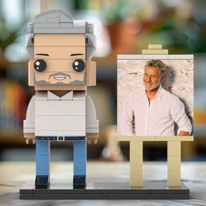 Full Body Customizable 1 Person Daddy With Classic White Shirt And Jeans Custom Brick with Frame Figures Small Particle Block Toy Brick Me Figures For Father's Day - MadeMineAU