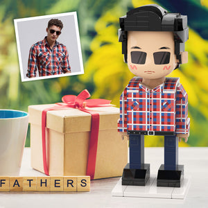 Full Body Duddu Brick Figures Customizable 1 Person Custom Brick Figures Small Particle Block Toy Brick Me Figures For Daddy in Plaid Purple Shirt On Father's Day - MadeMineAU