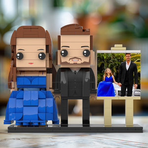 Full Body Customizable 2 People Dad And His Daughter In Perfect Blue Dress Photo Frame Personalized Custom Brick Figures Small Particle Block Toy Personalized For Father's Day - MadeMineAU