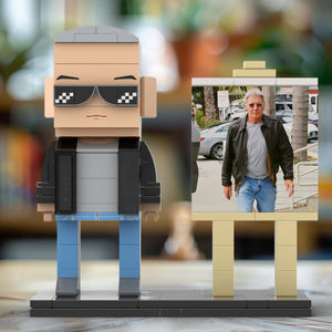 Full Body Customizable 1 Person Cool Grey Hair Daddy Street Photo With Classic Outfit Custom Brick with Frame Figures Small Particle Block Toy Brick Me Figures For Father's Day - MadeMineAU