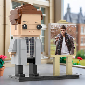 Full Body Customizable 1 Person Stylish Young Daddy With Scarf Custom Brick with Frame Figures Small Particle Block Toy Brick Me Figures For Father's Day - MadeMineAU