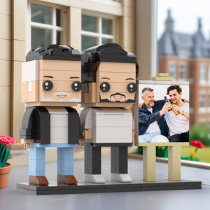 Full Body Customizable 2 People Fully Grown Son Having A Beer With His Dad Man Photo Frame Personalized Custom Brick Figures Small Particle Block Toy Personalized For Father's Day - MadeMineAU