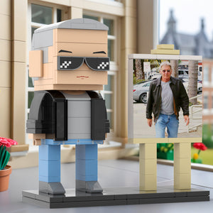 Full Body Customizable 1 Person Cool Grey Hair Daddy Street Photo With Classic Outfit Custom Brick with Frame Figures Small Particle Block Toy Brick Me Figures For Father's Day - MadeMineAU