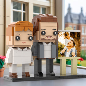 Full Body Customizable 2 People Little Son Sit On Daddy's Shoulder Photo Frame Personalized Custom Brick Figures Small Particle Block Toy Personalized For Father's Day - MadeMineAU