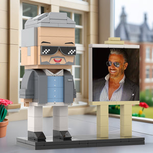 Full Body Customizable 1 Person Cool Daddy In Grey Suit With Sunglasses Custom Brick with Frame Figures Small Particle Block Toy Brick Me Figures For Father's Day - MadeMineAU