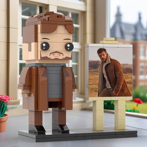 Full Body Customizable 1 Person Cool Young Daddy In Long Brown Coat Custom Brick with Frame Figures Small Particle Block Toy Brick Me Figures For Father's Day - MadeMineAU