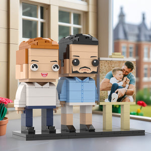 Full Body Customizable 2 People Dad Cuddle His Son Little Boy Photo Frame Personalized Custom Brick Figures Small Particle Block Toy Personalized For Father's Day - MadeMineAU