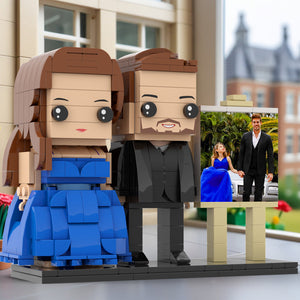 Full Body Customizable 2 People Dad And His Daughter In Perfect Blue Dress Photo Frame Personalized Custom Brick Figures Small Particle Block Toy Personalized For Father's Day - MadeMineAU