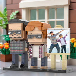 Full Body Customizable 2 People Daddy And His Son Have a Pose Towards Sun Photo Frame Personalized Custom Brick Figures Small Particle Block Toy Personalized For Father's Day - MadeMineAU