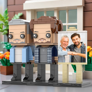 Full Body Customizable 2 People Dad And Son Fist Bump Photo Frame Personalized Custom Brick Figures Small Particle Block Toy Personalized For Father's Day - MadeMineAU