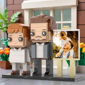 Full Body Customizable 2 People Little Son Sit On Daddy's Shoulder Photo Frame Personalized Custom Brick Figures Small Particle Block Toy Personalized For Father's Day - MadeMineAU