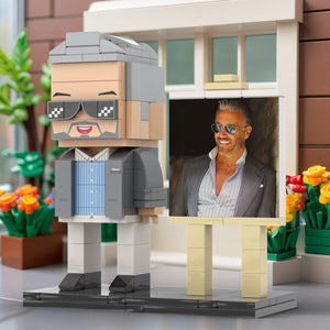 Full Body Customizable 1 Person Cool Daddy In Grey Suit With Sunglasses Custom Brick with Frame Figures Small Particle Block Toy Brick Me Figures For Father's Day - MadeMineAU