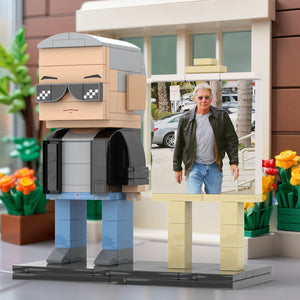 Full Body Customizable 1 Person Cool Grey Hair Daddy Street Photo With Classic Outfit Custom Brick with Frame Figures Small Particle Block Toy Brick Me Figures For Father's Day - MadeMineAU