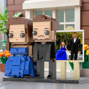 Full Body Customizable 2 People Dad And His Daughter In Perfect Blue Dress Photo Frame Personalized Custom Brick Figures Small Particle Block Toy Personalized For Father's Day - MadeMineAU