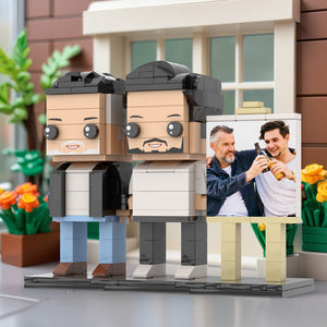 Full Body Customizable 2 People Fully Grown Son Having A Beer With His Dad Man Photo Frame Personalized Custom Brick Figures Small Particle Block Toy Personalized For Father's Day - MadeMineAU