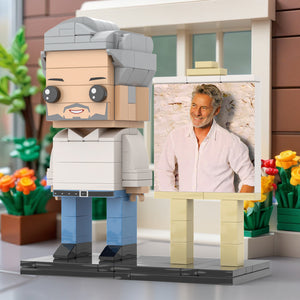 Full Body Customizable 1 Person Daddy With Classic White Shirt And Jeans Custom Brick with Frame Figures Small Particle Block Toy Brick Me Figures For Father's Day - MadeMineAU