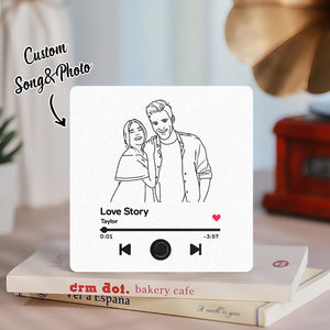 Custom Line Art Music Fridge Magnet Personalised Photo Fridge Magnet Can Play Songs Gifts for Couple - MadeMineAU