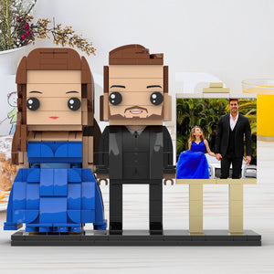 Full Body Customizable 2 People Dad And His Daughter In Perfect Blue Dress Photo Frame Personalized Custom Brick Figures Small Particle Block Toy Personalized For Father's Day - MadeMineAU