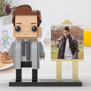 Full Body Customizable 1 Person Stylish Young Daddy With Scarf Custom Brick with Frame Figures Small Particle Block Toy Brick Me Figures For Father's Day - MadeMineAU