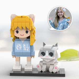 Full Body Customizable Cute Brick Figures Persaonalized Cute Brick Figures with Cat Small Particle Block Toy - MadeMineAU