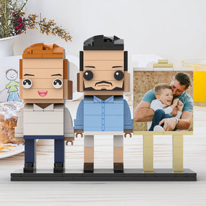 Full Body Customizable 2 People Dad Cuddle His Son Little Boy Photo Frame Personalized Custom Brick Figures Small Particle Block Toy Personalized For Father's Day - MadeMineAU