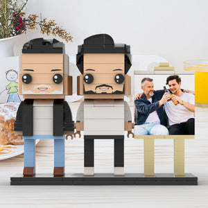 Full Body Customizable 2 People Fully Grown Son Having A Beer With His Dad Man Photo Frame Personalized Custom Brick Figures Small Particle Block Toy Personalized For Father's Day - MadeMineAU