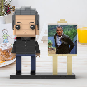 Full Body Customizable 1 Person Cool Daddy In Black Suit Custom Brick with Frame Figures Small Particle Block Toy Brick Me Figures For Father's Day - MadeMineAU