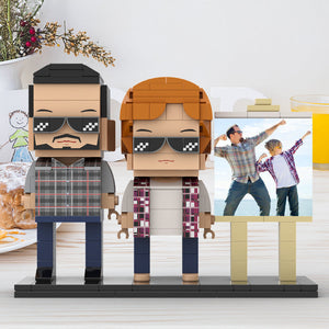 Full Body Customizable 2 People Daddy And His Son Have a Pose Towards Sun Photo Frame Personalized Custom Brick Figures Small Particle Block Toy Personalized For Father's Day - MadeMineAU