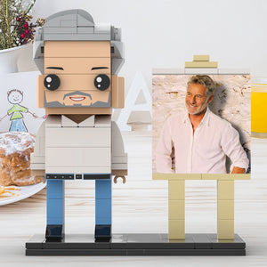 Full Body Customizable 1 Person Daddy With Classic White Shirt And Jeans Custom Brick with Frame Figures Small Particle Block Toy Brick Me Figures For Father's Day - MadeMineAU