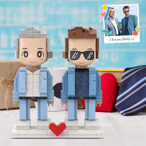 Full Body 2 People Duddu Brick Figures Custom Brick Figure For Daddy Perfect For Father's Day For Stylish Grey Hair Old Daddy And Me - MadeMineAU