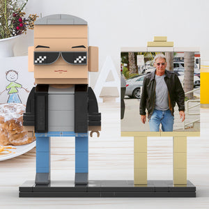 Full Body Customizable 1 Person Cool Grey Hair Daddy Street Photo With Classic Outfit Custom Brick with Frame Figures Small Particle Block Toy Brick Me Figures For Father's Day - MadeMineAU