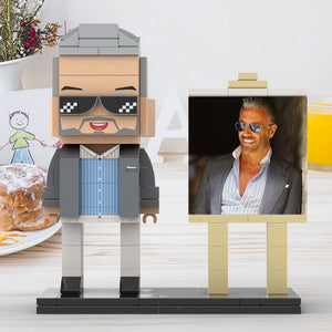 Full Body Customizable 1 Person Cool Daddy In Grey Suit With Sunglasses Custom Brick with Frame Figures Small Particle Block Toy Brick Me Figures For Father's Day - MadeMineAU