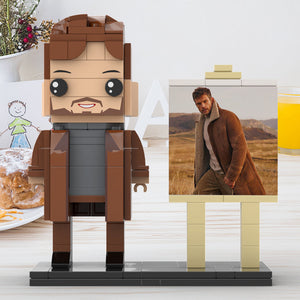 Full Body Customizable 1 Person Cool Young Daddy In Long Brown Coat Custom Brick with Frame Figures Small Particle Block Toy Brick Me Figures For Father's Day - MadeMineAU