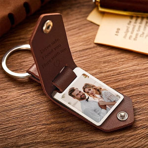 Custom Leather Photo Text Keychain Anniversary Gift For Couples - MadeMineAU