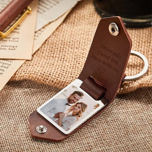 Custom Leather Photo Text Keychain Anniversary Gift For Couples - MadeMineAU