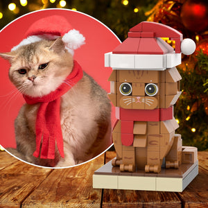 Christmas Cat With Scarf And Hat Fully Body Customizable 1 Cat LIMITED EDITION WITH CHRISTMAS ACCESSORIES Personalized X-Mas Cat Photo CustomBrick Figures Small Particle Block Customized Cat Only - MadeMineAU