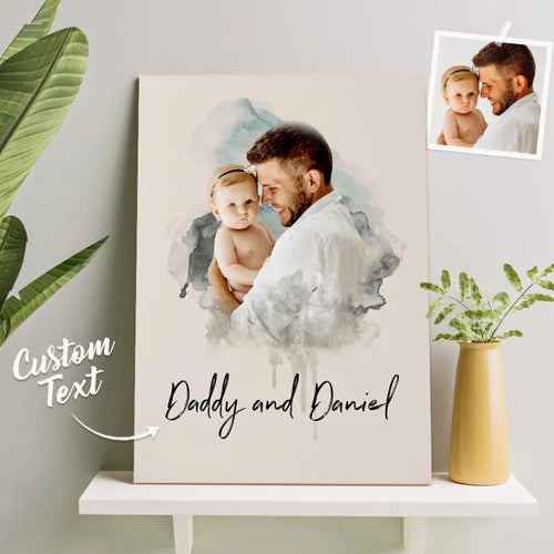 Custom Wall Art Watercolor Canvas Photo Aquarelle Oil Painting Frameless Father's Day Gift