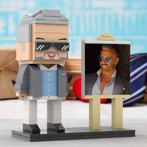 Full Body Customizable 1 Person Cool Daddy In Grey Suit With Sunglasses Custom Brick with Frame Figures Small Particle Block Toy Brick Me Figures For Father's Day - MadeMineAU