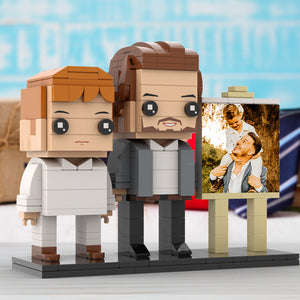 Full Body Customizable 2 People Little Son Sit On Daddy's Shoulder Photo Frame Personalized Custom Brick Figures Small Particle Block Toy Personalized For Father's Day - MadeMineAU