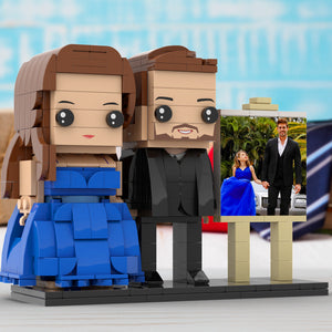 Full Body Customizable 2 People Dad And His Daughter In Perfect Blue Dress Photo Frame Personalized Custom Brick Figures Small Particle Block Toy Personalized For Father's Day - MadeMineAU