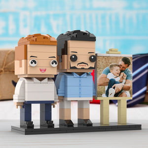 Full Body Customizable 2 People Dad Cuddle His Son Little Boy Photo Frame Personalized Custom Brick Figures Small Particle Block Toy Personalized For Father's Day - MadeMineAU