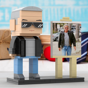 Full Body Customizable 1 Person Cool Grey Hair Daddy Street Photo With Classic Outfit Custom Brick with Frame Figures Small Particle Block Toy Brick Me Figures For Father's Day - MadeMineAU