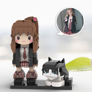 Full Body Customizable Cute Brick Figures Persaonalized Cute Brick Figures with Cat Small Particle Block Toy - MadeMineAU